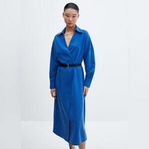 Mango Blue belt shirt dress NWT